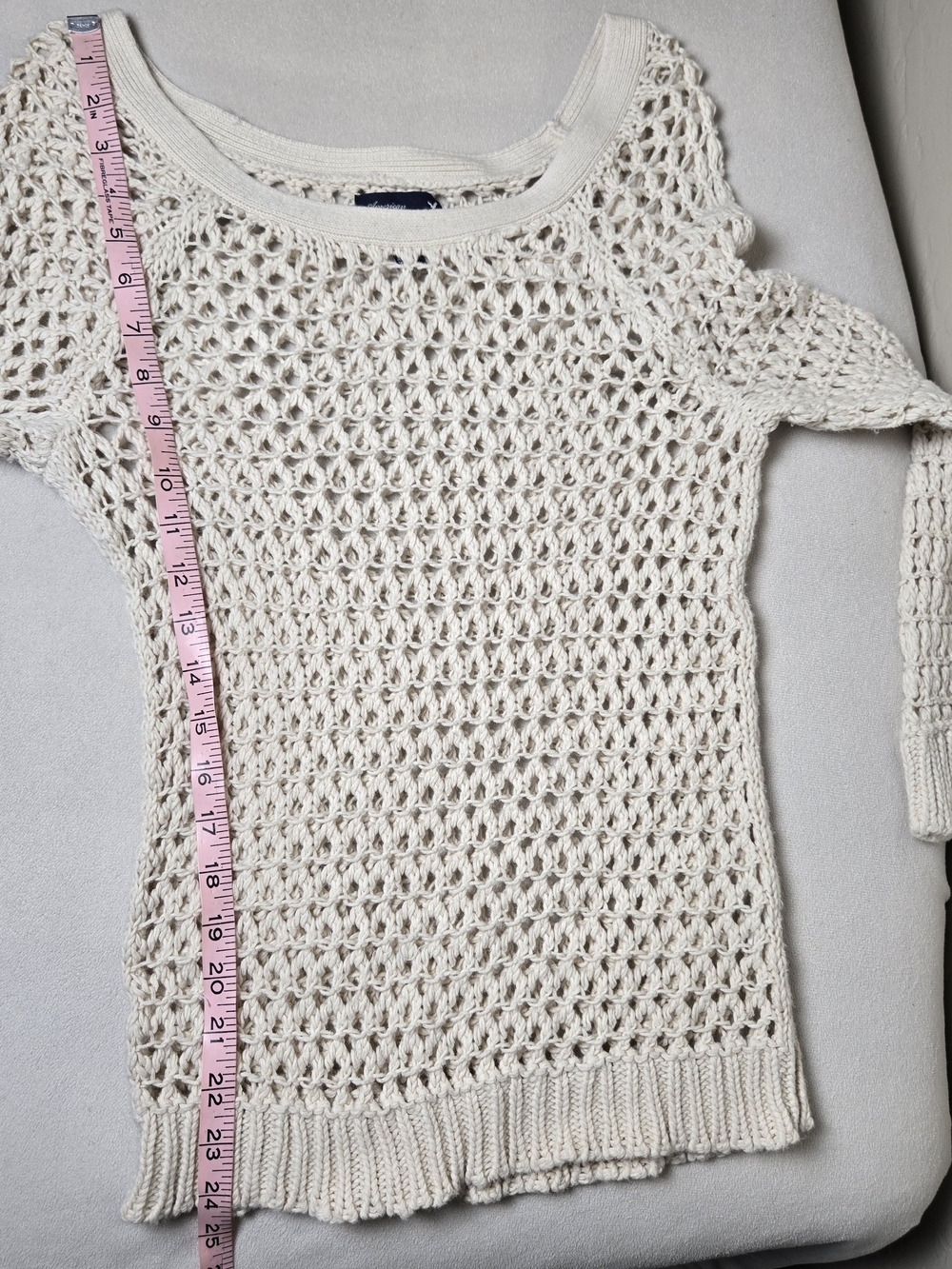 American Eagle Ivory Open Knit Fishnet Sweater Size S Fairy Grunge - Picture 7 of 8